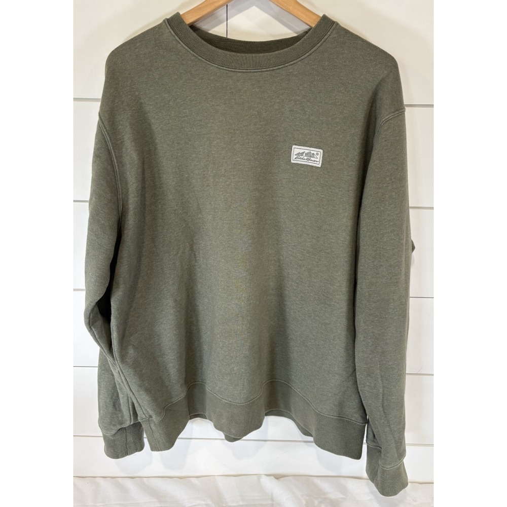 Eddie Bauer Sweatshirt Men's XL Olive Green Crew Neck Long Sleeve Logo Casual